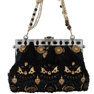 Dolce & Gabbana  Baroque Crystal Purse VANDA Black Tassel Gold